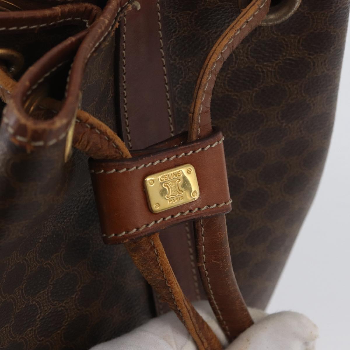 CELINE Macadam Canvas Shoulder Bag PVC Leather Brown Gold Auth 171835