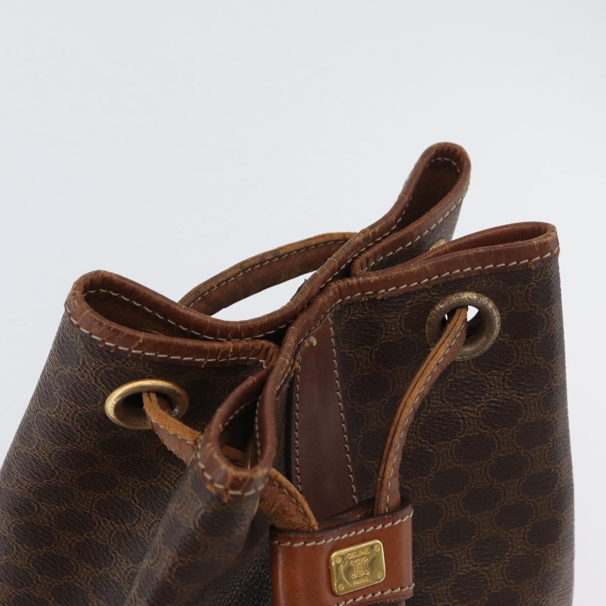 CELINE Macadam Canvas Shoulder Bag PVC Leather Brown Gold Auth 171835