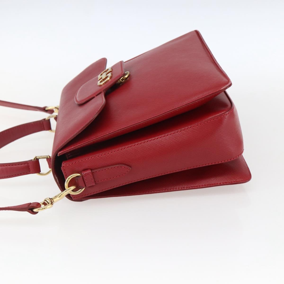 Salvatore Ferragamo Gancini Hand Bag Leather 2way Red Gold Auth 171837