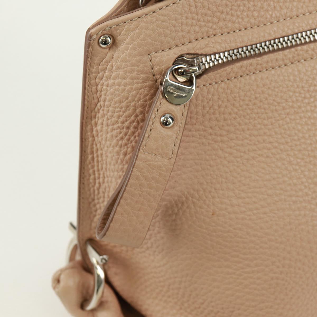 Salvatore Ferragamo Gancini Sofia Hand Bag Leather 2way Beige Auth 171849A