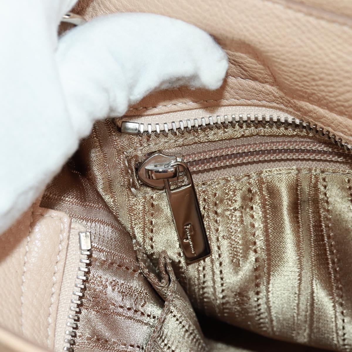 Salvatore Ferragamo Gancini Sofia Hand Bag Leather 2way Beige Auth 171849A