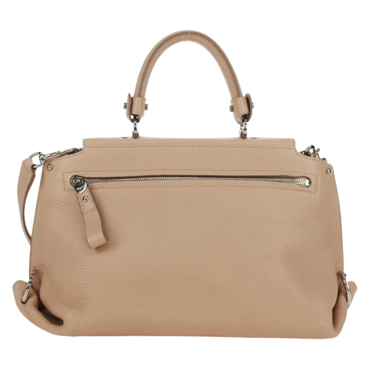 Salvatore Ferragamo Gancini Sofia Hand Bag Leather 2way Beige Auth 171849A