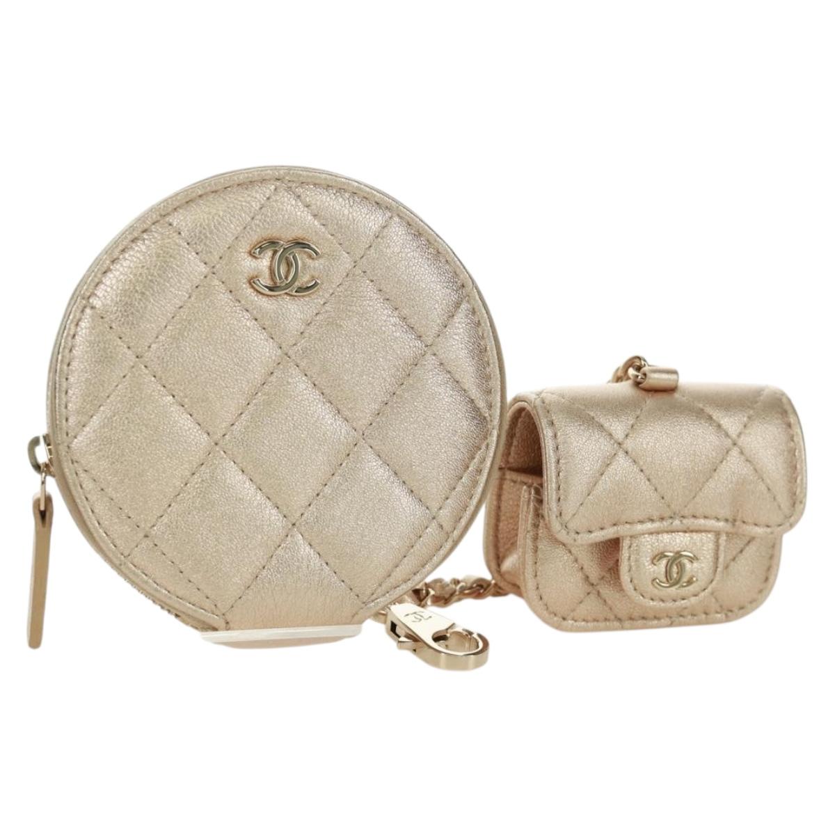 CHANEL Matelasse Air Pods Case & Coin Purse Earphone Lamb Skin CC Auth 171853SM