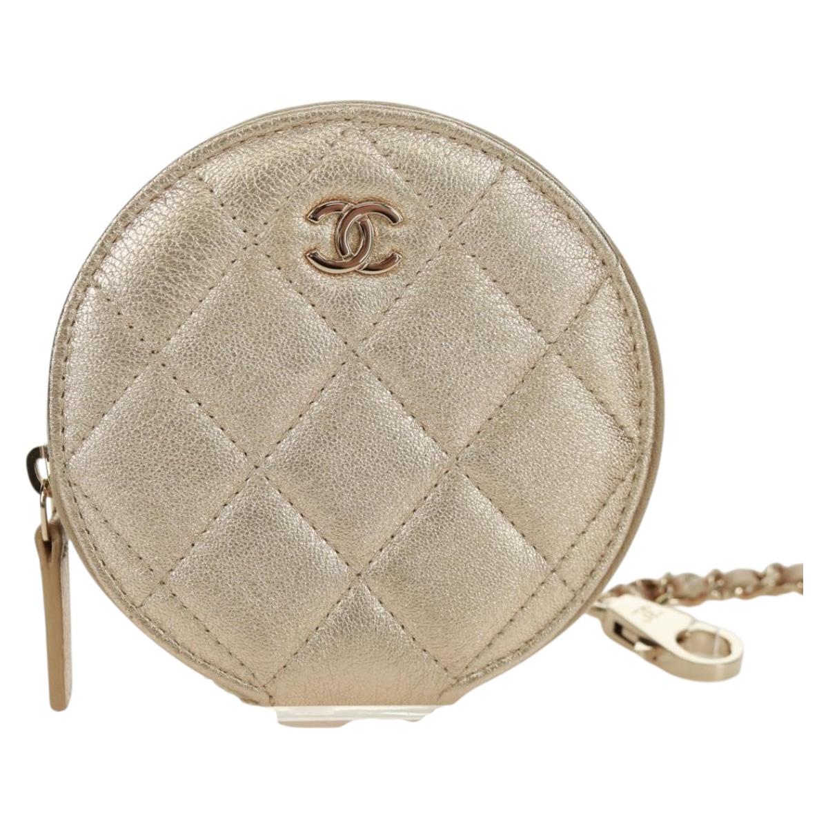 CHANEL Matelasse Air Pods Case & Coin Purse Earphone Lamb Skin CC Auth 171853SM