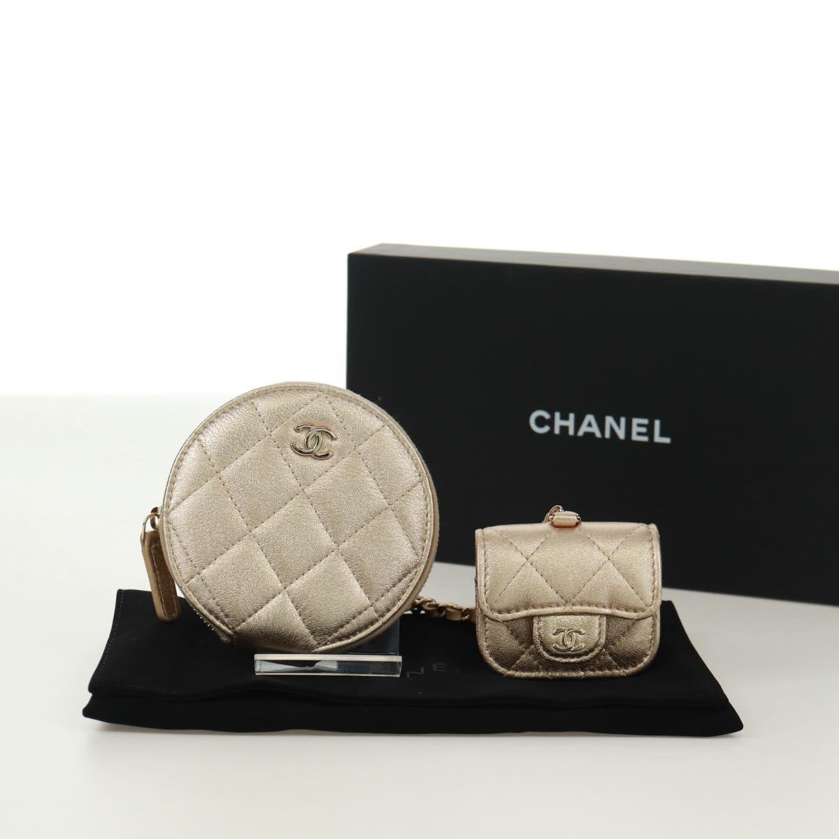 CHANEL Matelasse Air Pods Case & Coin Purse Earphone Lamb Skin CC Auth 171853SM