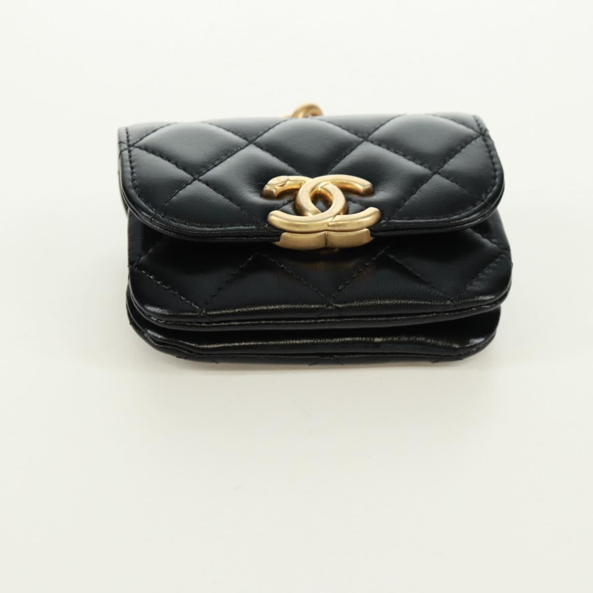 CHANEL Matelasse Pouch Leather Black Gold CC Auth 171856SAM