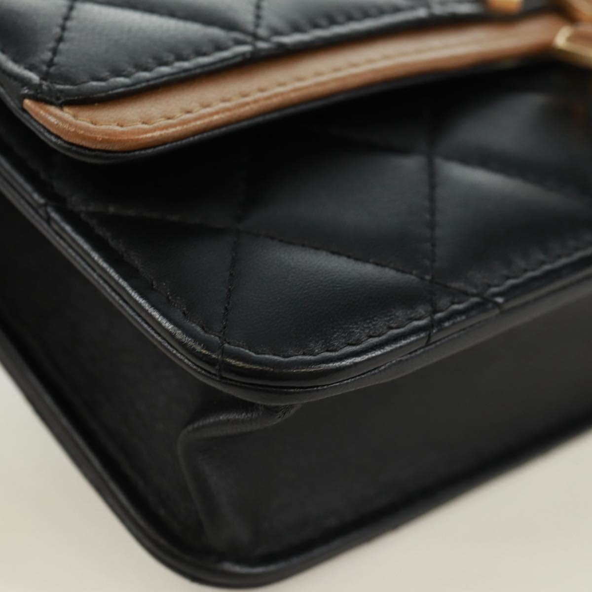 CHANEL Matelasse Chain Wallet Lamb Skin Black CC Auth 171862SAM
