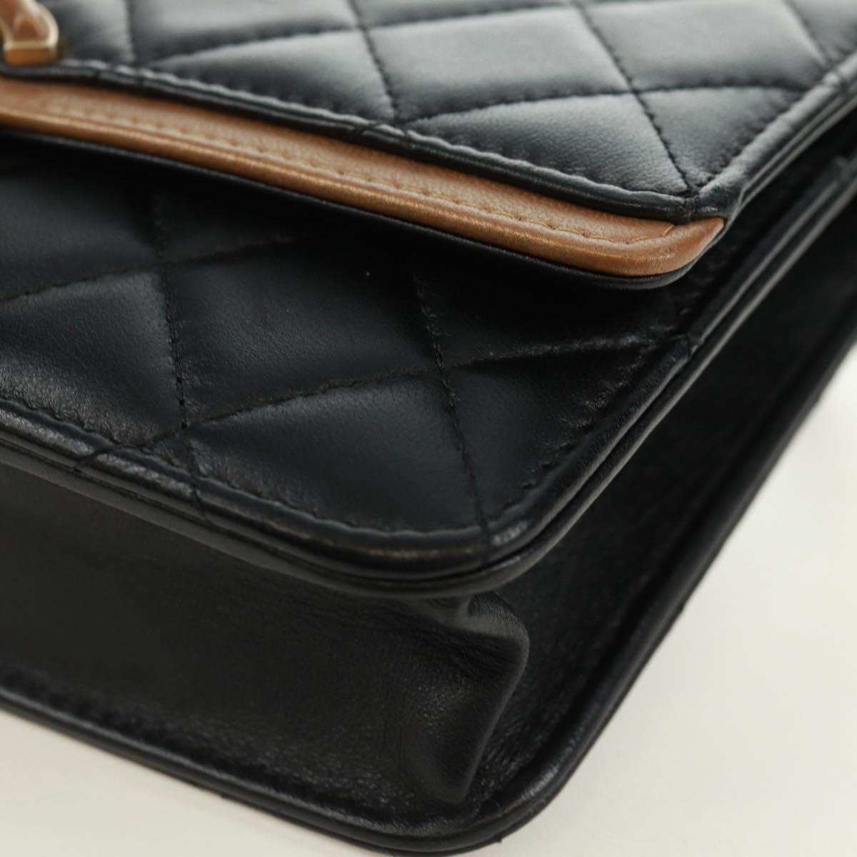 CHANEL Matelasse Chain Wallet Lamb Skin Black CC Auth 171862SAM