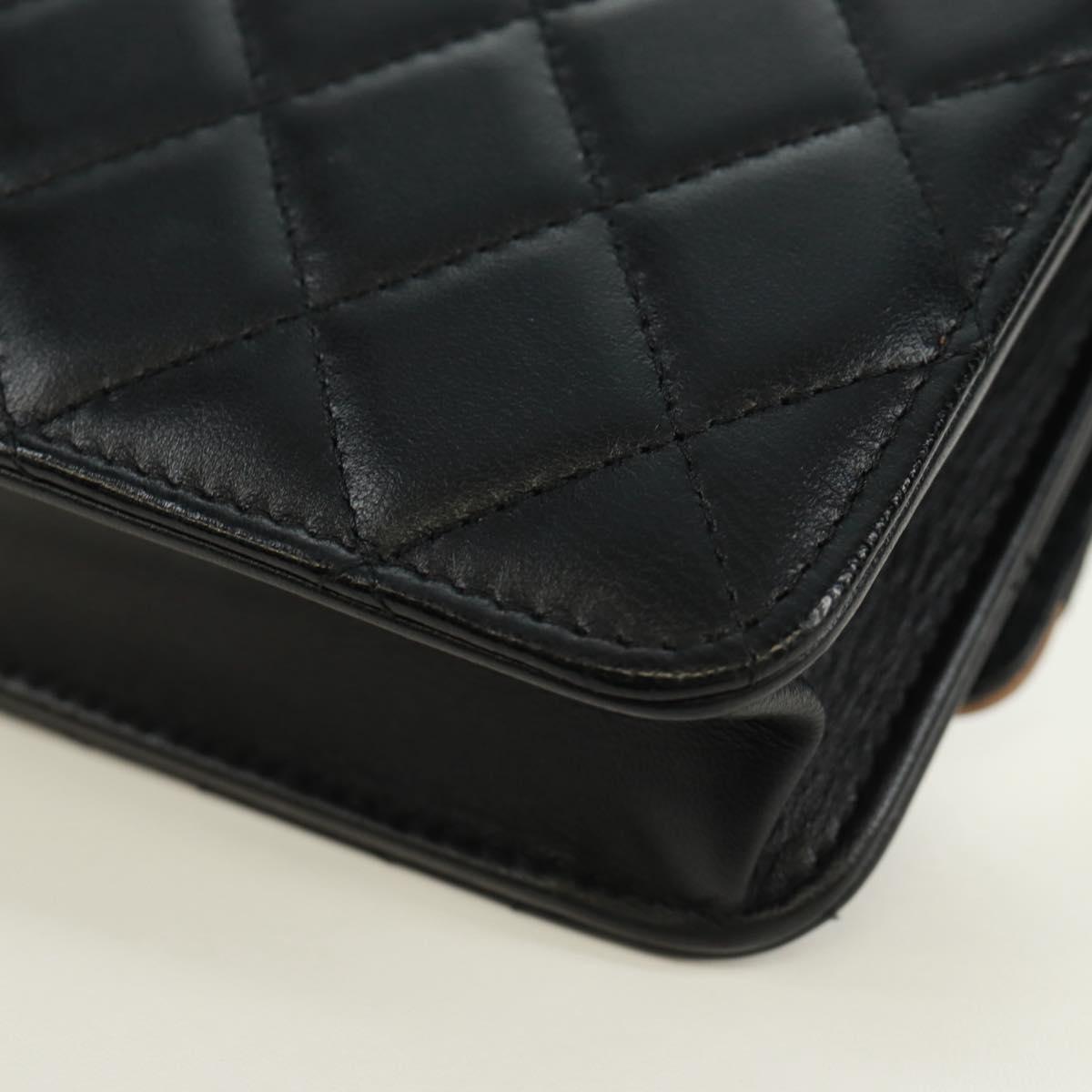 CHANEL Matelasse Chain Wallet Lamb Skin Black CC Auth 171862SAM
