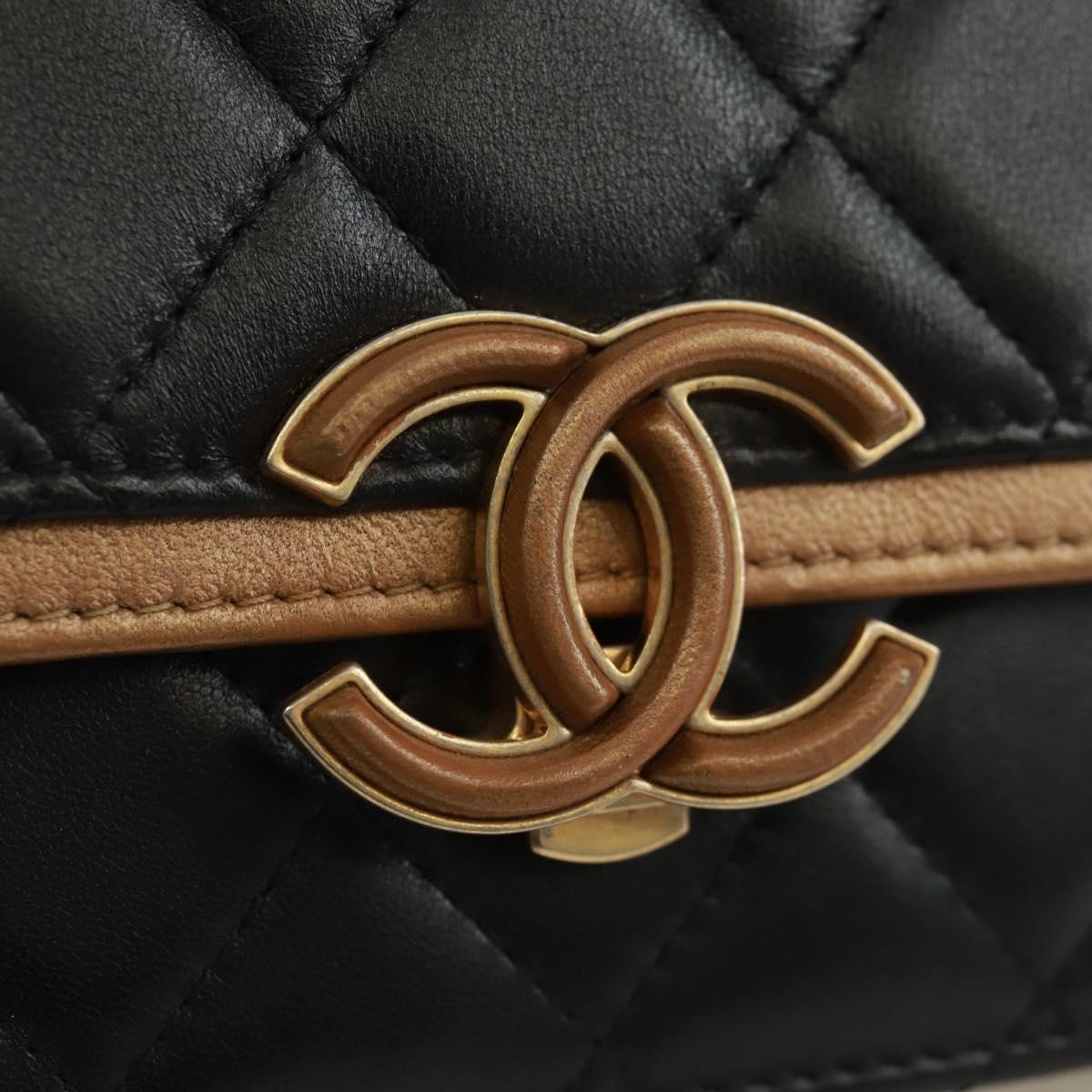 CHANEL Matelasse Chain Wallet Lamb Skin Black CC Auth 171862SAM