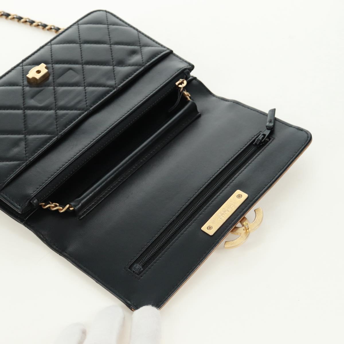 CHANEL Matelasse Chain Wallet Lamb Skin Black CC Auth 171862SAM
