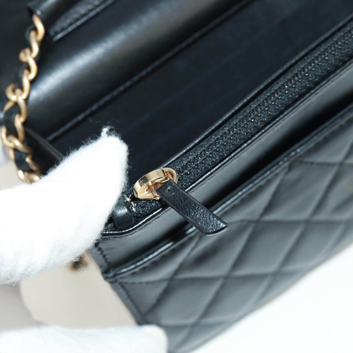 CHANEL Matelasse Chain Wallet Lamb Skin Black CC Auth 171862SAM