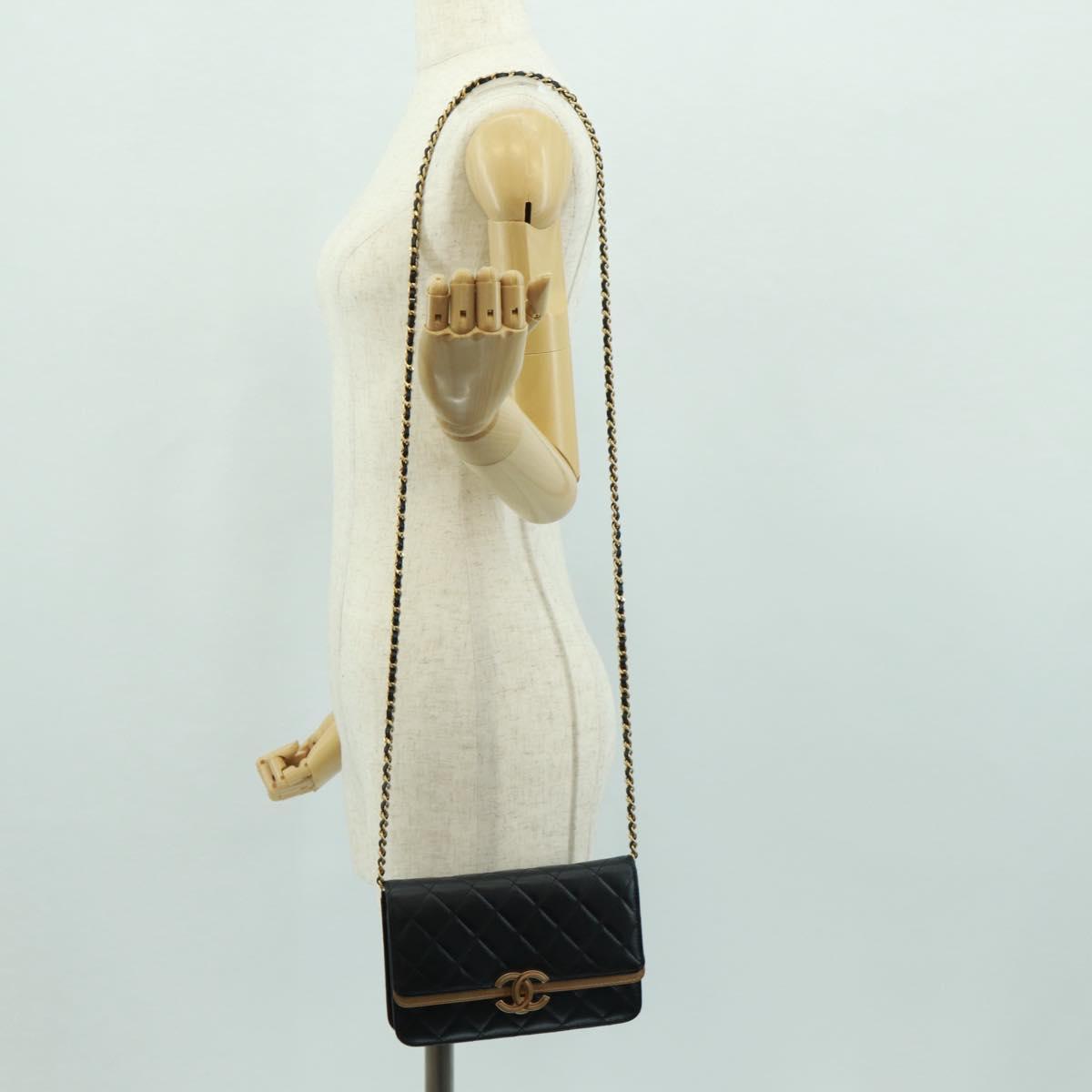 CHANEL Matelasse Chain Wallet Lamb Skin Black CC Auth 171862SAM