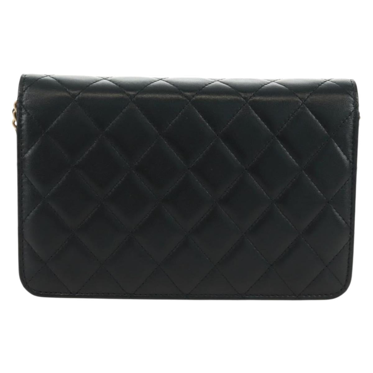 CHANEL Matelasse Chain Wallet Lamb Skin Black CC Auth 171862SAM