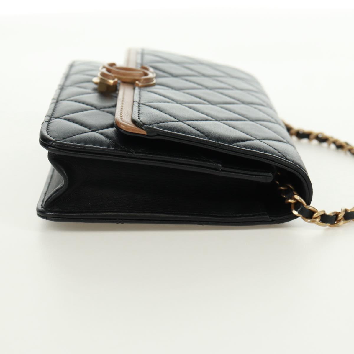 CHANEL Matelasse Chain Wallet Lamb Skin Black CC Auth 171862SAM