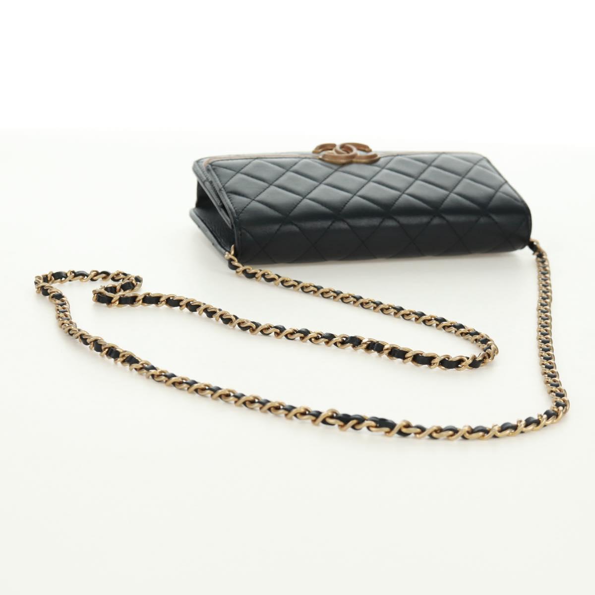 CHANEL Matelasse Chain Wallet Lamb Skin Black CC Auth 171862SAM