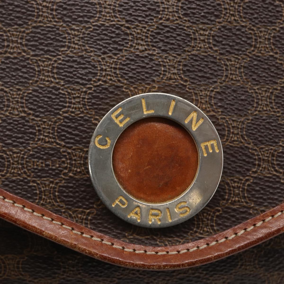 CELINE Macadam Canvas Circle Clutch Bag PVC Leather Brown Gold Auth 171869