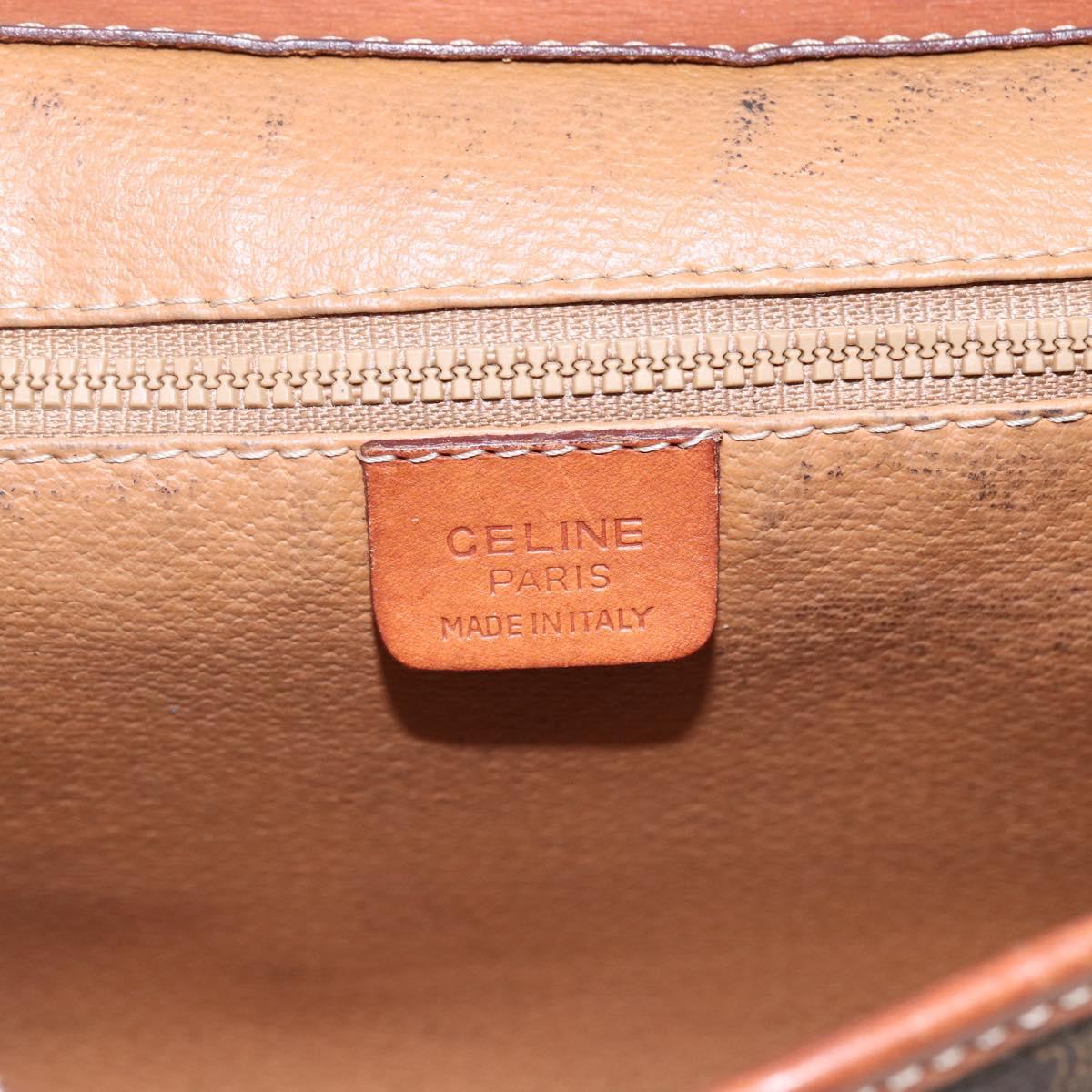 CELINE Macadam Canvas Circle Clutch Bag PVC Leather Brown Gold Auth 171869