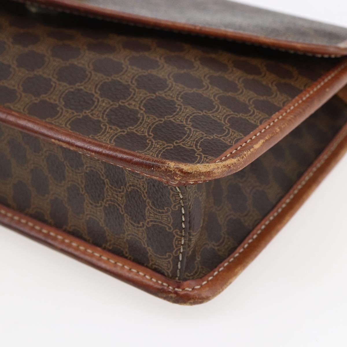 CELINE Macadam Canvas Circle Clutch Bag PVC Leather Brown Gold Auth 171869