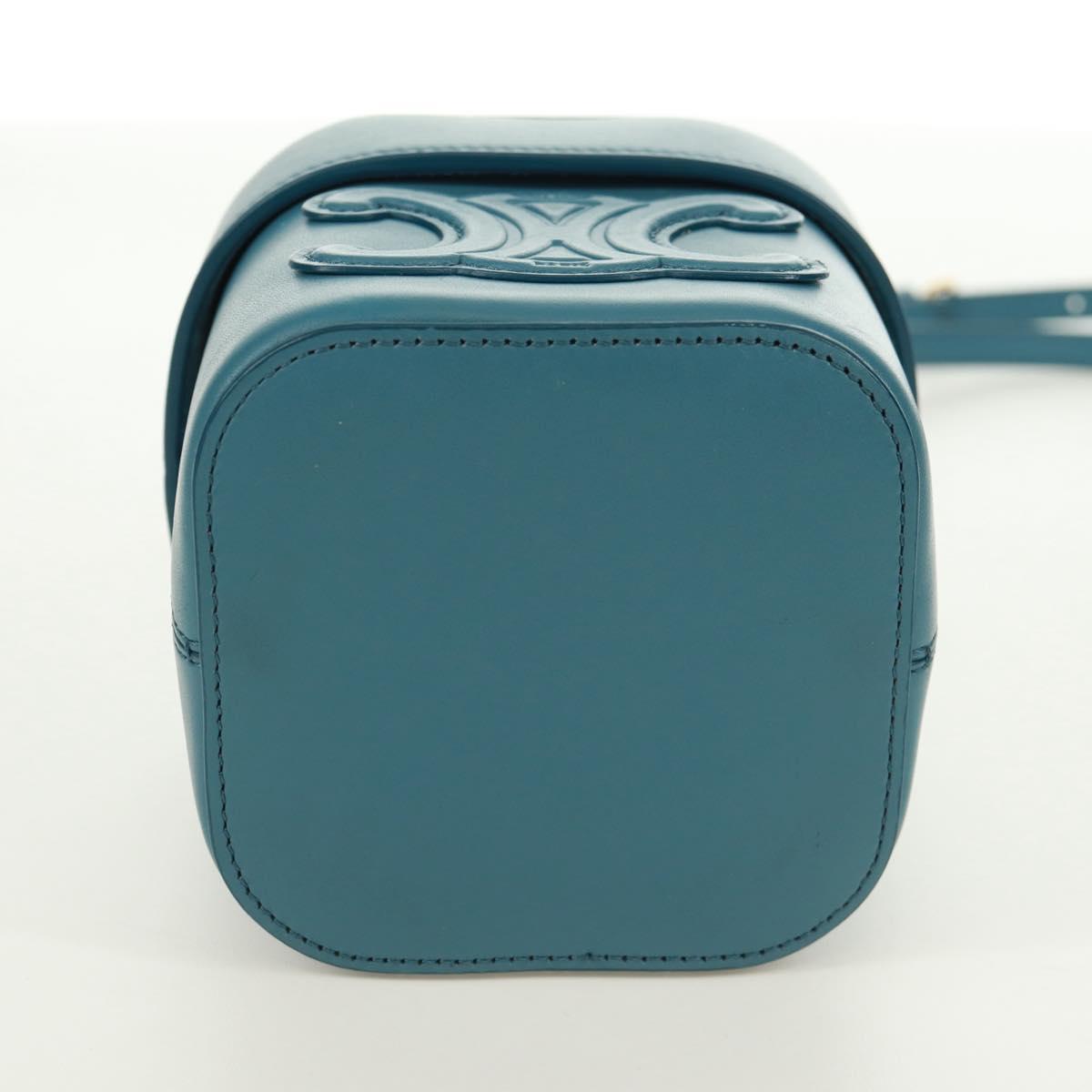 CELINE Triomphe Shoulder Bag Leather Blue Gold Auth 171873M