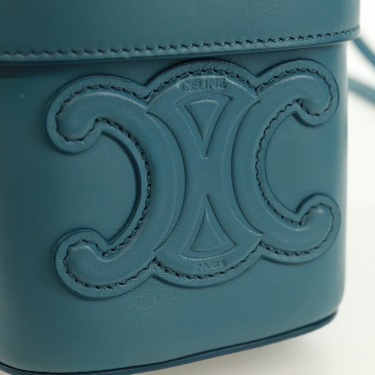 CELINE Triomphe Shoulder Bag Leather Blue Gold Auth 171873M