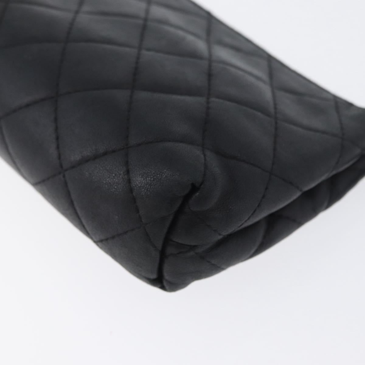 CHANEL Matelasse Pouch Lamb Skin Black Gold CC Auth 171878