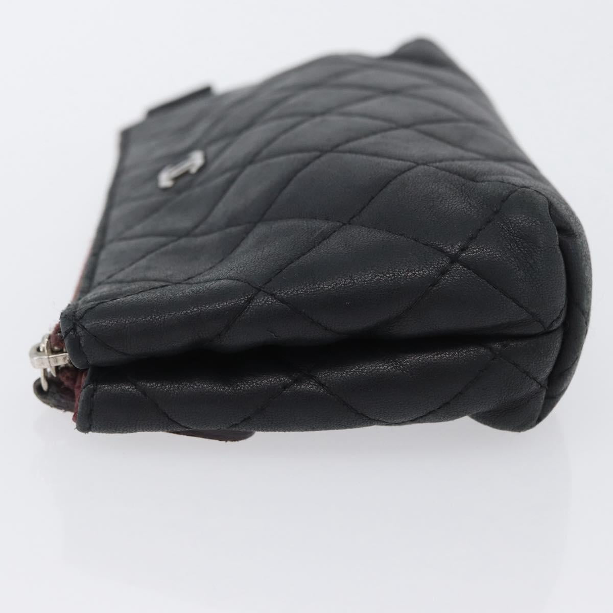 CHANEL Matelasse Pouch Lamb Skin Black Gold CC Auth 171878