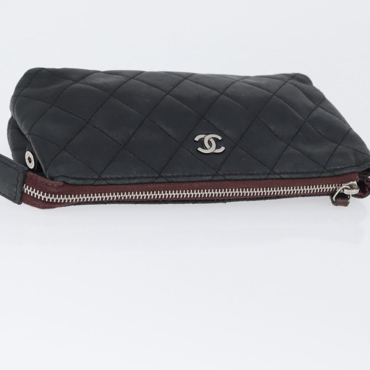 CHANEL Matelasse Pouch Lamb Skin Black Gold CC Auth 171878