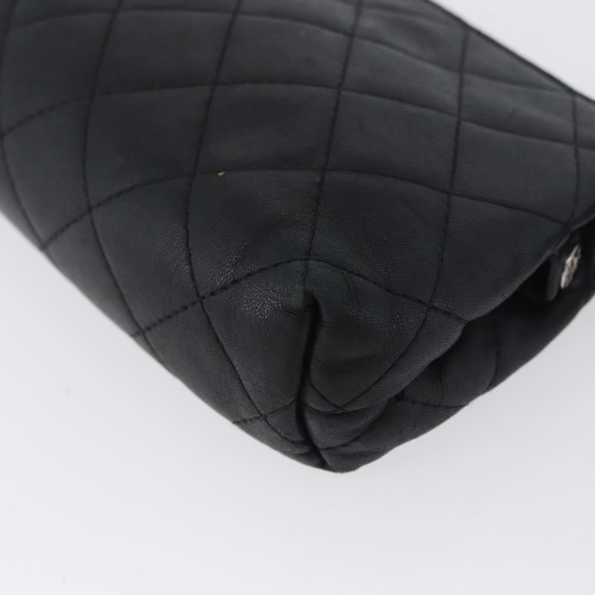 CHANEL Matelasse Pouch Lamb Skin Black Gold CC Auth 171878