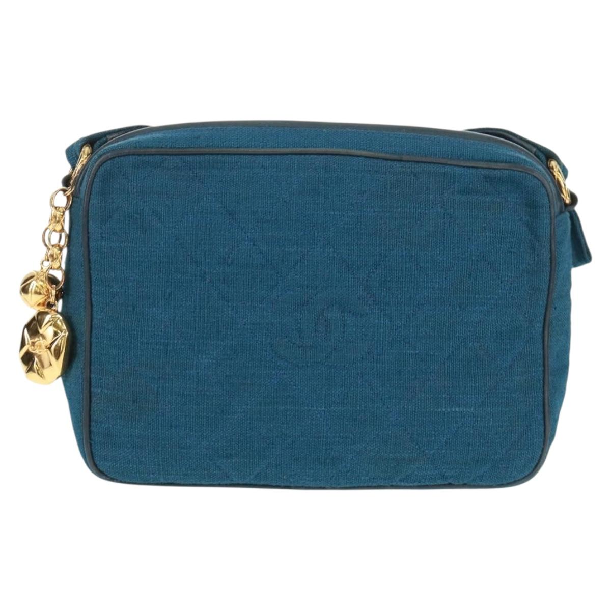 CHANEL Matelasse Shoulder Bag Canvas Navy Gold CC Auth 171908V