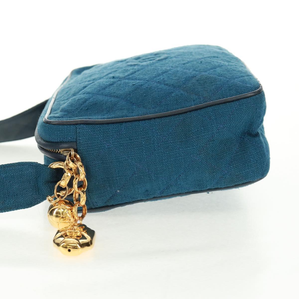 CHANEL Matelasse Shoulder Bag Canvas Navy Gold CC Auth 171908V