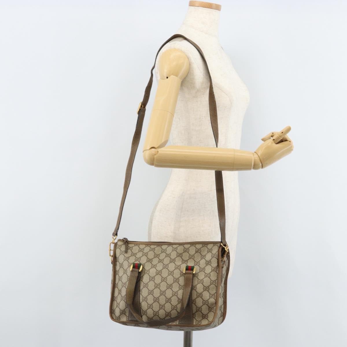 GUCCI GG Supreme Web Sherry Line Tote Bag PVC Beige Gold 41 02 039 Auth 171911
