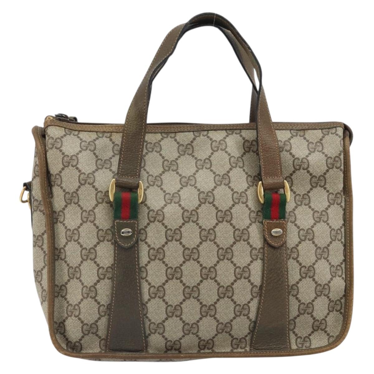 GUCCI GG Supreme Web Sherry Line Tote Bag PVC Beige Gold 41 02 039 Auth 171911