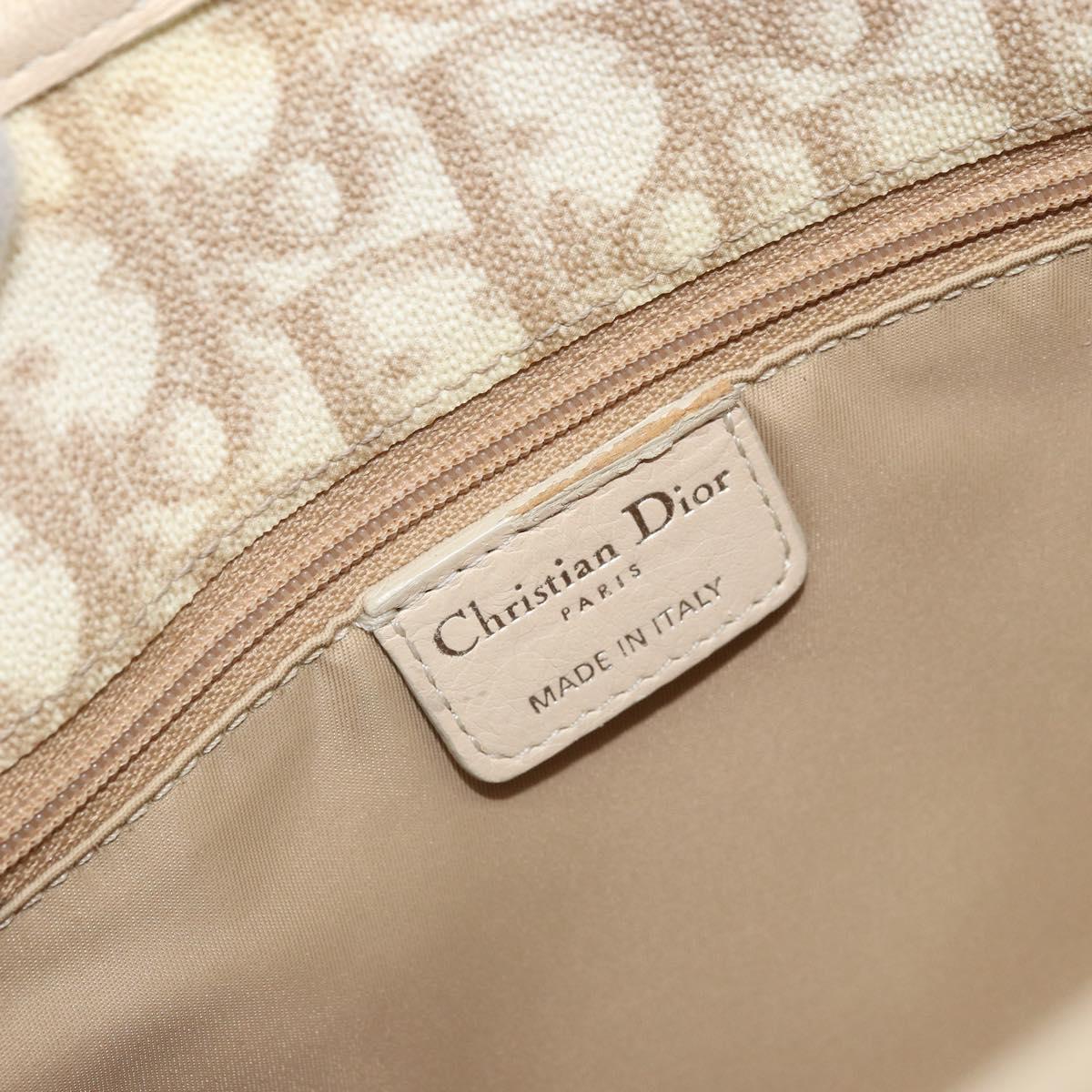 Christian Dior Trotter Canvas Romantic Hand Bag PVC Beige Silver Auth 171915