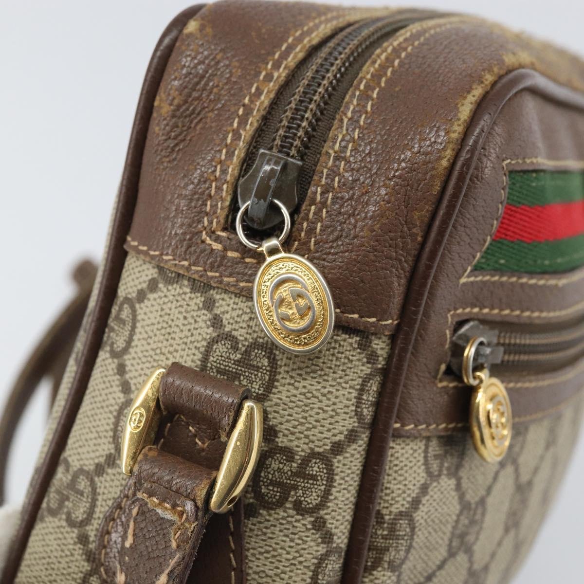 GUCCI GG Supreme Web Sherry Line Bag PVC Beige Gold 001 44 6655 Auth 171924