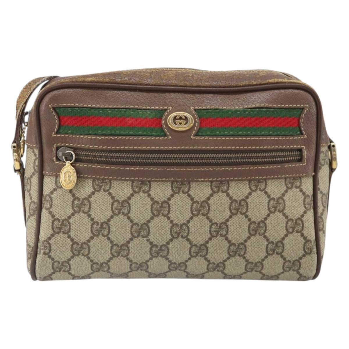 GUCCI GG Supreme Web Sherry Line Bag PVC Beige Gold 001 44 6655 Auth 171924