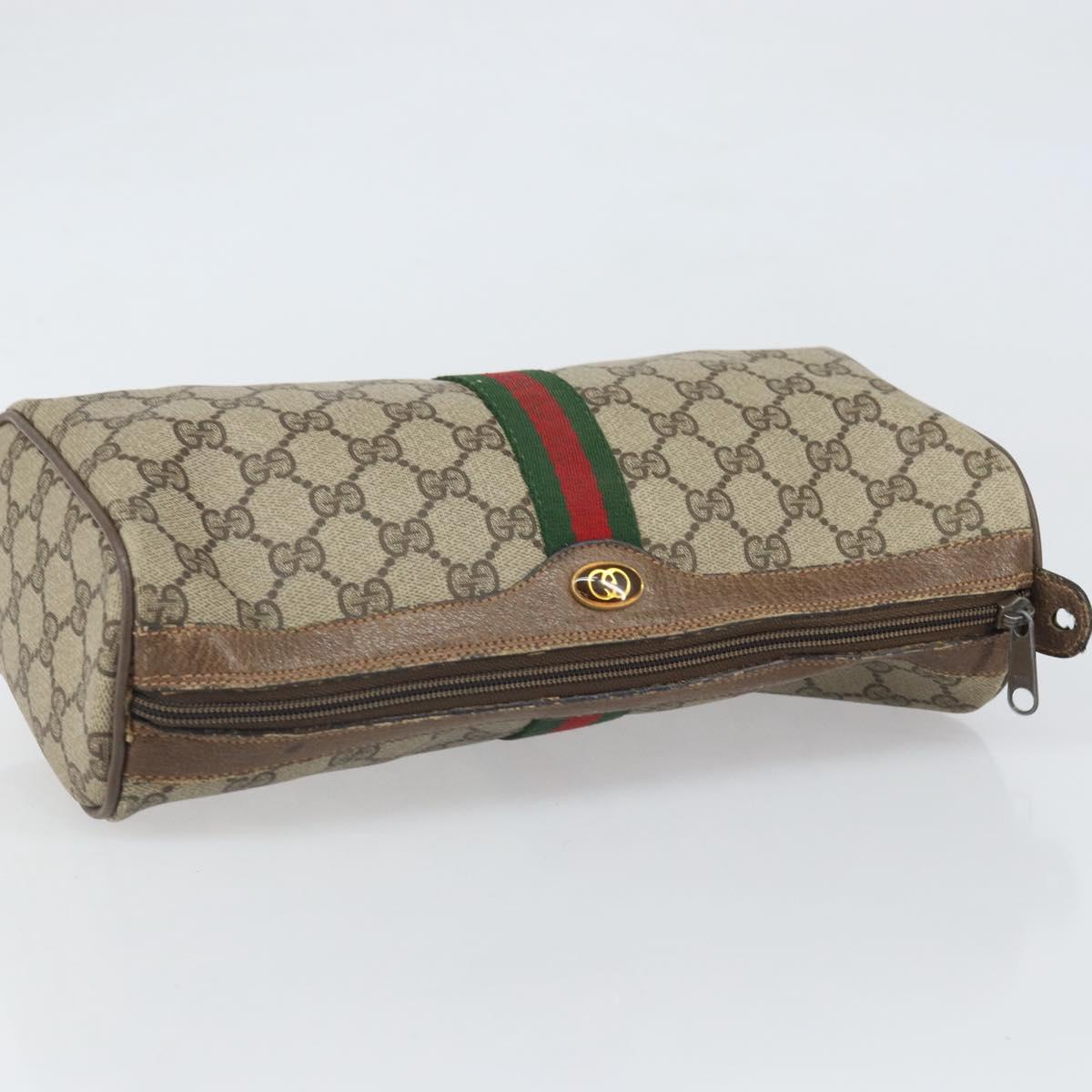GUCCI GG Supreme Web Sherry Line Clutch Bag PVC Beige Gold 89 02 017 Auth 171925