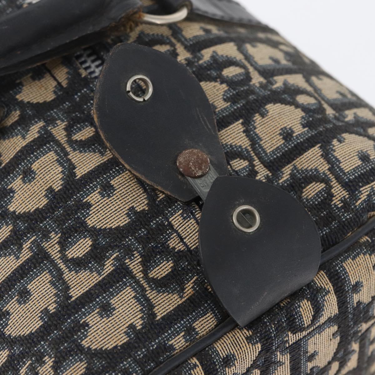 Christian Dior Trotter Canvas Boston Bag Navy Silver Auth 171932