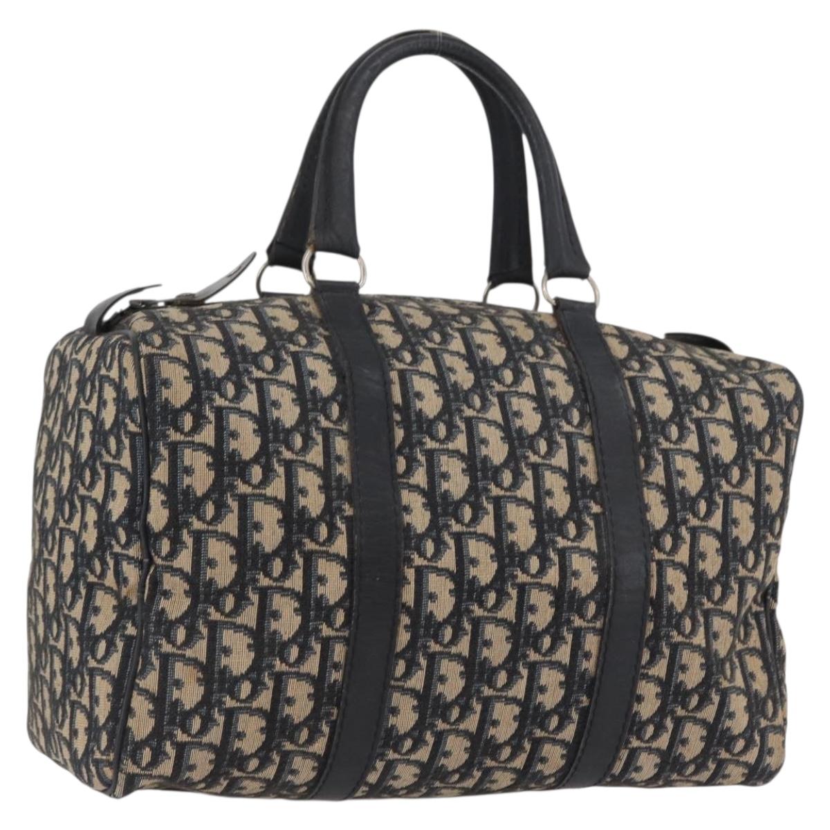 Christian Dior Trotter Canvas Boston Bag Navy Silver Auth 171932