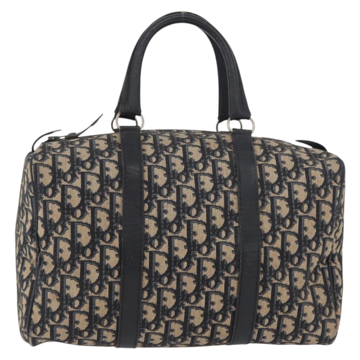 Christian Dior Trotter Canvas Boston Bag Navy Silver Auth 171932
