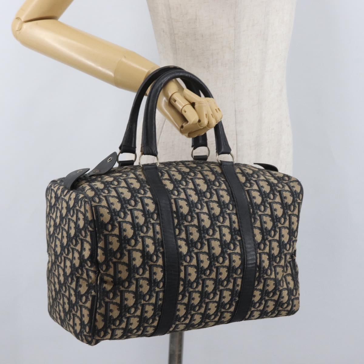 Christian Dior Trotter Canvas Boston Bag Navy Silver Auth 171932