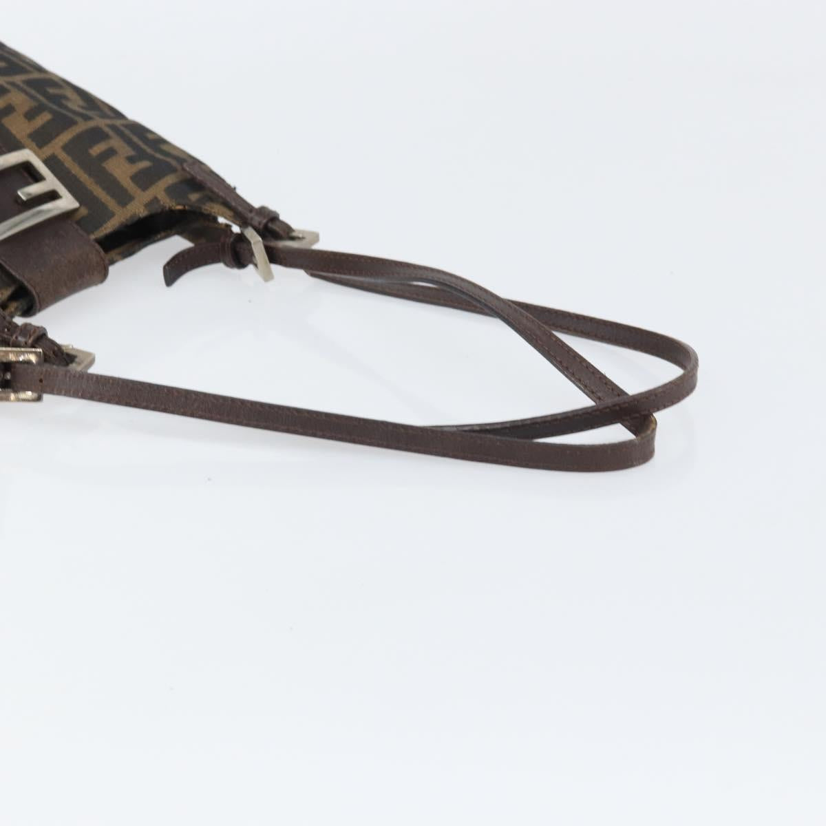 FENDI Zucca Canvas Mamma Baguette Shoulder Bag Black Brown Auth 171933