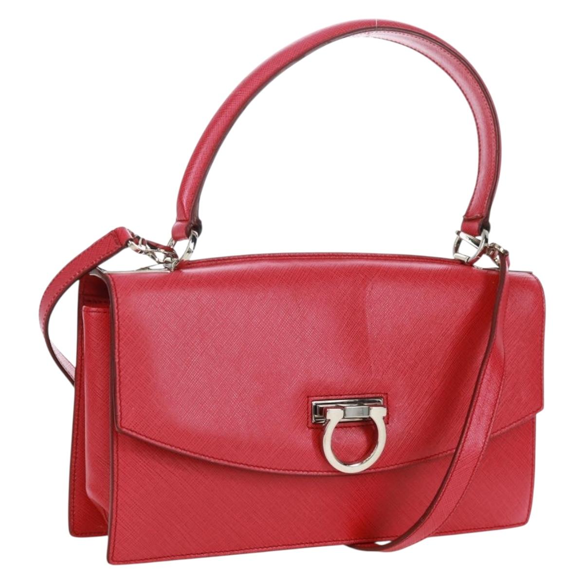 Salvatore Ferragamo Gancini Hand Bag Leather 2way Pink Silver Auth 171936V
