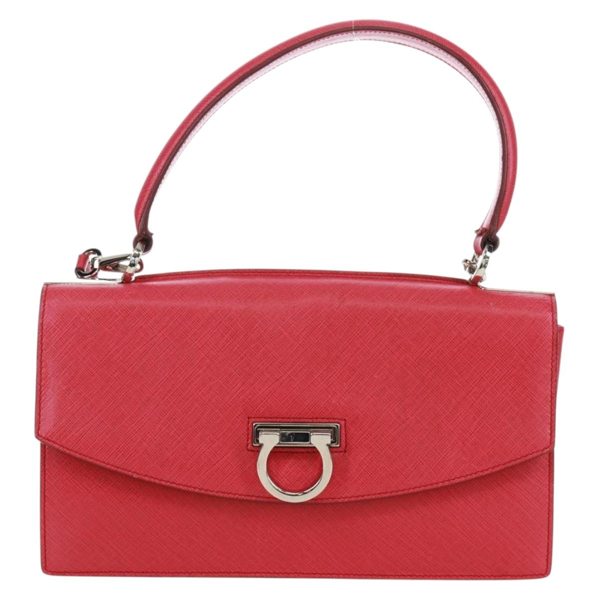 Salvatore Ferragamo Gancini Hand Bag Leather 2way Pink Silver Auth 171936V