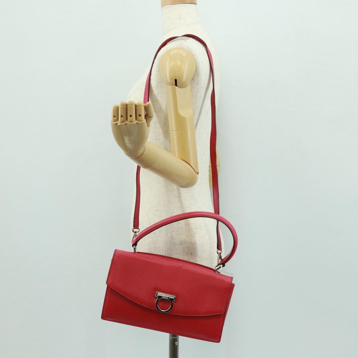 Salvatore Ferragamo Gancini Hand Bag Leather 2way Pink Silver Auth 171936V
