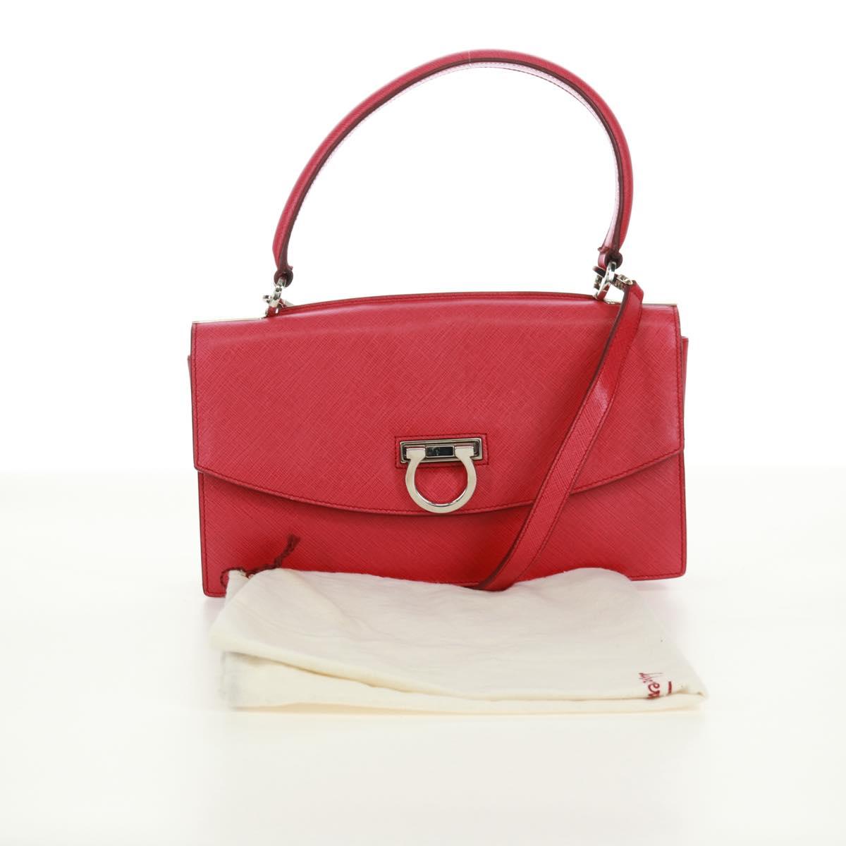 Salvatore Ferragamo Gancini Hand Bag Leather 2way Pink Silver Auth 171936V