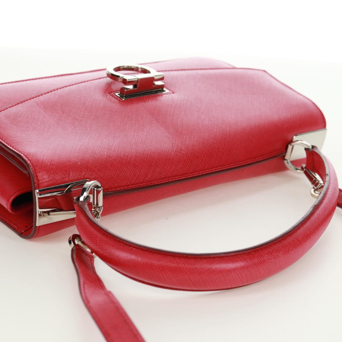 Salvatore Ferragamo Gancini Hand Bag Leather 2way Pink Silver Auth 171936V