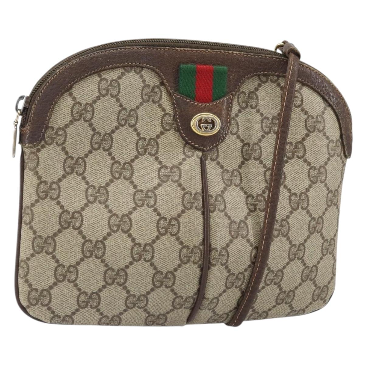 GUCCI GG Supreme Web Sherry Line Bag PVC Beige Gold 904 02 047 Auth 171964