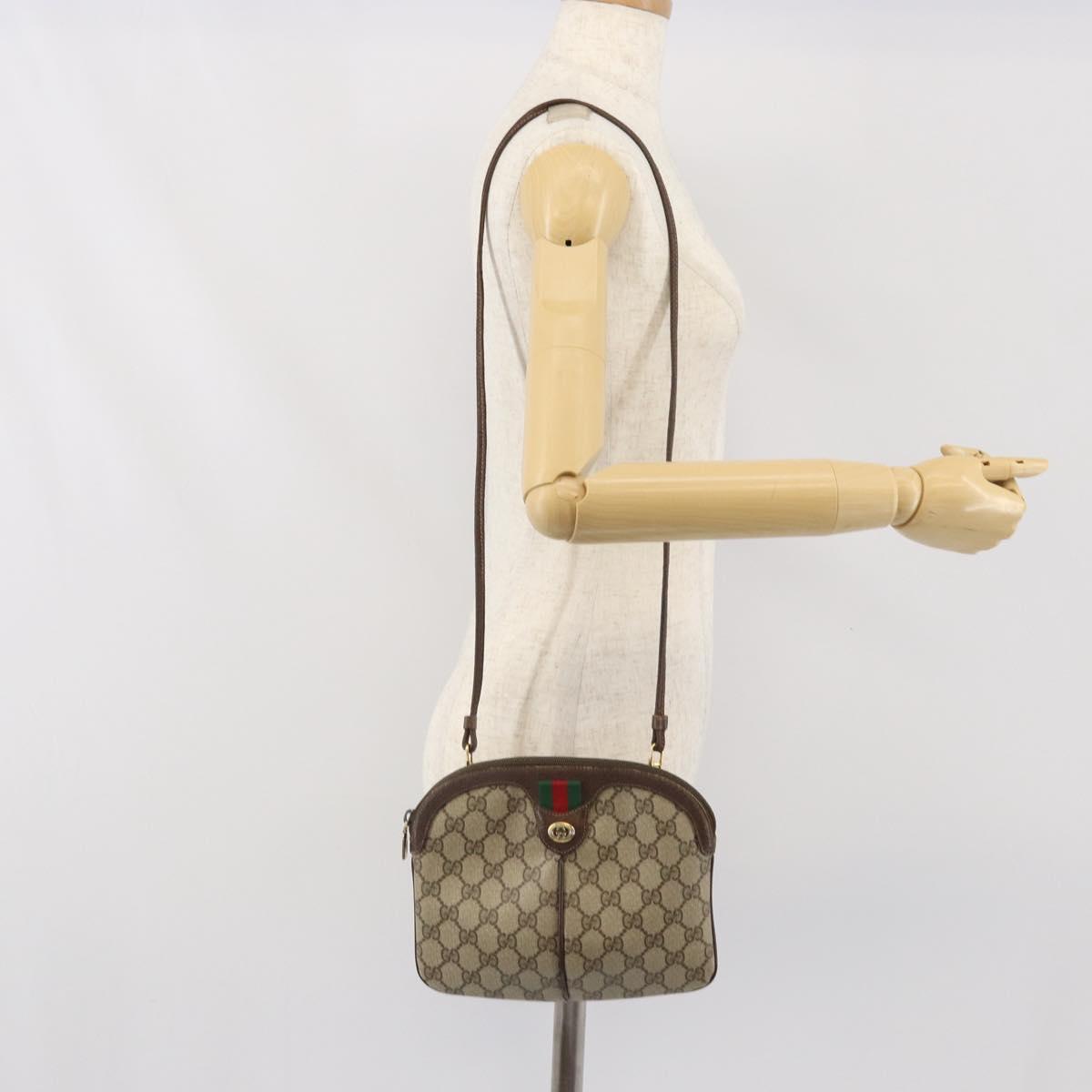 GUCCI GG Supreme Web Sherry Line Bag PVC Beige Gold 904 02 047 Auth 171964