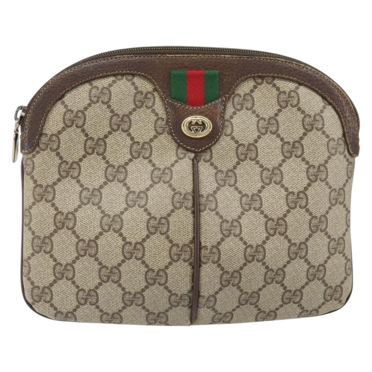 GUCCI GG Supreme Web Sherry Line Bag PVC Beige Gold 904 02 047 Auth 171964